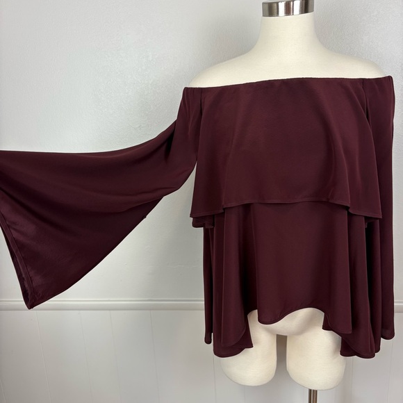 Scanlan Theodore Silk Off Shoulder Tiered Top Size S/M Bell Sleeves Boho Luxury - Picture 4 of 17